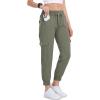 MoFiz Women’s Cargo Joggers Lightweight Quick-Dry Elastic Waist Summer Pants for Hiking, Golf & Outdoor Travel Ankle Cuffs(Light Green)