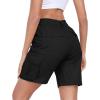 MoFiz Women’s Cargo Shorts Bermuda Shorts Button Pockets Elastic Waist Knee Length Long Hiking Casual Shorts for Summer(Black)