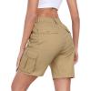 MoFiz Women’s Cargo Shorts Bermuda Shorts Button Pockets Elastic Waist Knee Length Long Hiking Casual Shorts for Summer(Khaki)