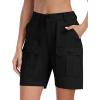 MoFiz Women’s Cotton Bermuda Cargo Shorts 7″ Casual Summer Elastic Waist Hiking Shorts with 6 Pockets(Black)