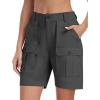 MoFiz Women’s Cotton Bermuda Cargo Shorts 7″ Casual Summer Elastic Waist Hiking Shorts with 6 Pockets(Dark Gray)