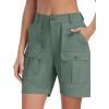 MoFiz Women’s Cotton Bermuda Cargo Shorts 7″ Casual Summer Elastic Waist Hiking Shorts with 6 Pockets(Gray-green)