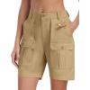 MoFiz Women’s Cotton Bermuda Cargo Shorts 7″ Casual Summer Elastic Waist Hiking Shorts with 6 Pockets(Khaki)