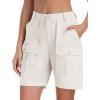 MoFiz Women’s Cotton Bermuda Cargo Shorts 7″ Casual Summer Elastic Waist Hiking Shorts with 6 Pockets(White)