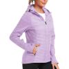 MoFiz Womens Fleece Lined Softshell Jacket Hooded Lightweight Insulated Puffer Hybrid Down Jacket Full Zip Running Coat(Light Purple)