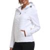 MoFiz Womens Fleece Lined Softshell Jacket Hooded Lightweight Insulated Puffer Hybrid Down Jacket Full Zip Running Coat(White)