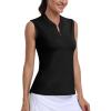 MoFiz Women’s Golf Polo Shirt Sleeveless 1/4 Zip Collarless Tennis Tank Tops Quick-Dry Lightweight Athletic Sport T-Shirt(Black)