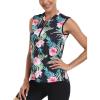 MoFiz Women’s Golf Polo Shirt Sleeveless 1/4 Zip Collarless Tennis Tank Tops Quick-Dry Lightweight Athletic Sport T-Shirt(Black Floral)