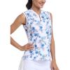 MoFiz Women’s Golf Polo Shirt Sleeveless 1/4 Zip Collarless Tennis Tank Tops Quick-Dry Lightweight Athletic Sport T-Shirt(Blue White Floral)