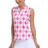 MoFiz Women’s Golf Polo Shirt Sleeveless 1/4 Zip Collarless Tennis Tank Tops Quick-Dry Lightweight Athletic Sport T-Shirt(Rose Pink Argyle)