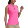 MoFiz Women’s Golf Polo Shirt Sleeveless 1/4 Zip Collarless Tennis Tank Tops Quick-Dry Lightweight Athletic Sport T-Shirt(Rose Red)