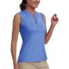 MoFiz Women’s Golf Polo Shirt Sleeveless 1/4 Zip Collarless Tennis Tank Tops Quick-Dry Lightweight Athletic Sport T-Shirt(Sky Blue)