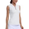MoFiz Women’s Golf Polo Shirt Sleeveless 1/4 Zip Collarless Tennis Tank Tops Quick-Dry Lightweight Athletic Sport T-Shirt(White)