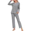 MoFiz Women’s Pajamas Sets Long Sleeve Sleepwear 2 Piece Pjs Lightweight Lounge Set with Pockets(Grey)