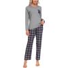 MoFiz Women’s Plaid Pajama Set Long Sleeve, Soft 2-Piece Sleepwear with Pockets Cozy PJs & Loungewear for Holiday, Christmas(55-black Plaid)