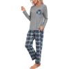 MoFiz Women’s Plaid Pajama Set Long Sleeve, Soft 2-Piece Sleepwear with Pockets Cozy PJs & Loungewear for Holiday, Christmas(56-blue Plaid)