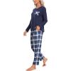 MoFiz Women’s Plaid Pajama Set Long Sleeve, Soft 2-Piece Sleepwear with Pockets Cozy PJs & Loungewear for Holiday, Christmas(59-navy Plaid)