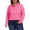 MoFiz Women’s Plus Size Golf Long Sleeve Polo Shirts V Neck Workout Casual Loose Fit Tops XL-5XL(Rose-red)