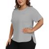 MoFiz Women’s Plus Size Workout Tops Short Sleeve Running Shirts UPF 50+ Hiking T-Shirts Quick Dry Athletic Top(Light Grey)