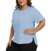 MoFiz Women’s Plus Size Workout Tops Short Sleeve Running Shirts UPF 50+ Hiking T-Shirts Quick Dry Athletic Top(Sky Blue)