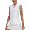 MoFiz Women’s Sleeveless Golf Shirt Collared 1/4 Zip Tennis Tank Tops UPF 50+ Quick-Dry Lightweight Athletic Polo Shirt(White)