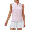 Women’s Sleeveless Tennis Shirt Golf Shirts for Women Quick Dry Pickleball Shirts UPF 50+ Sportswear T-Shirts with Zipper(Aa-camouflage Pink)