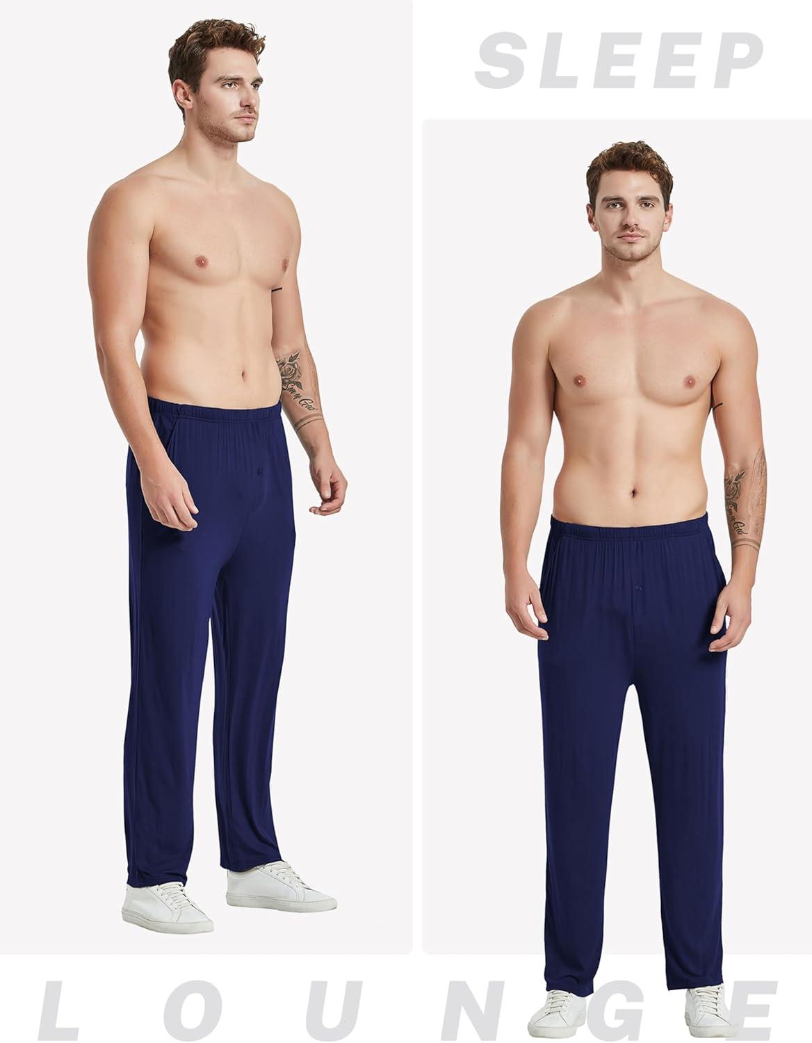 imageJINSHI Mens Modal Pajama Pants Soft Elastic Waist Mens Sleep Pants with Pockets Comfy Lounge Pants Men Navy Blue Medium