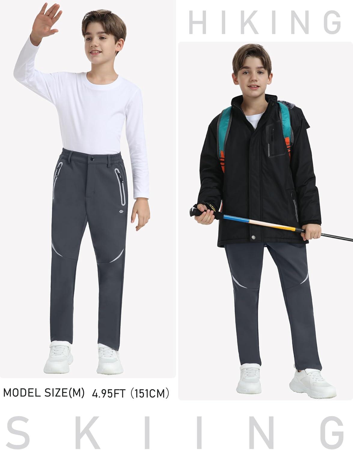 imageMoFiz Boys Fleece Hiking Snow Ski Pants Kids Winter Waterproof Warm Outdoor Pants with Zippered PocketY02dark Grey