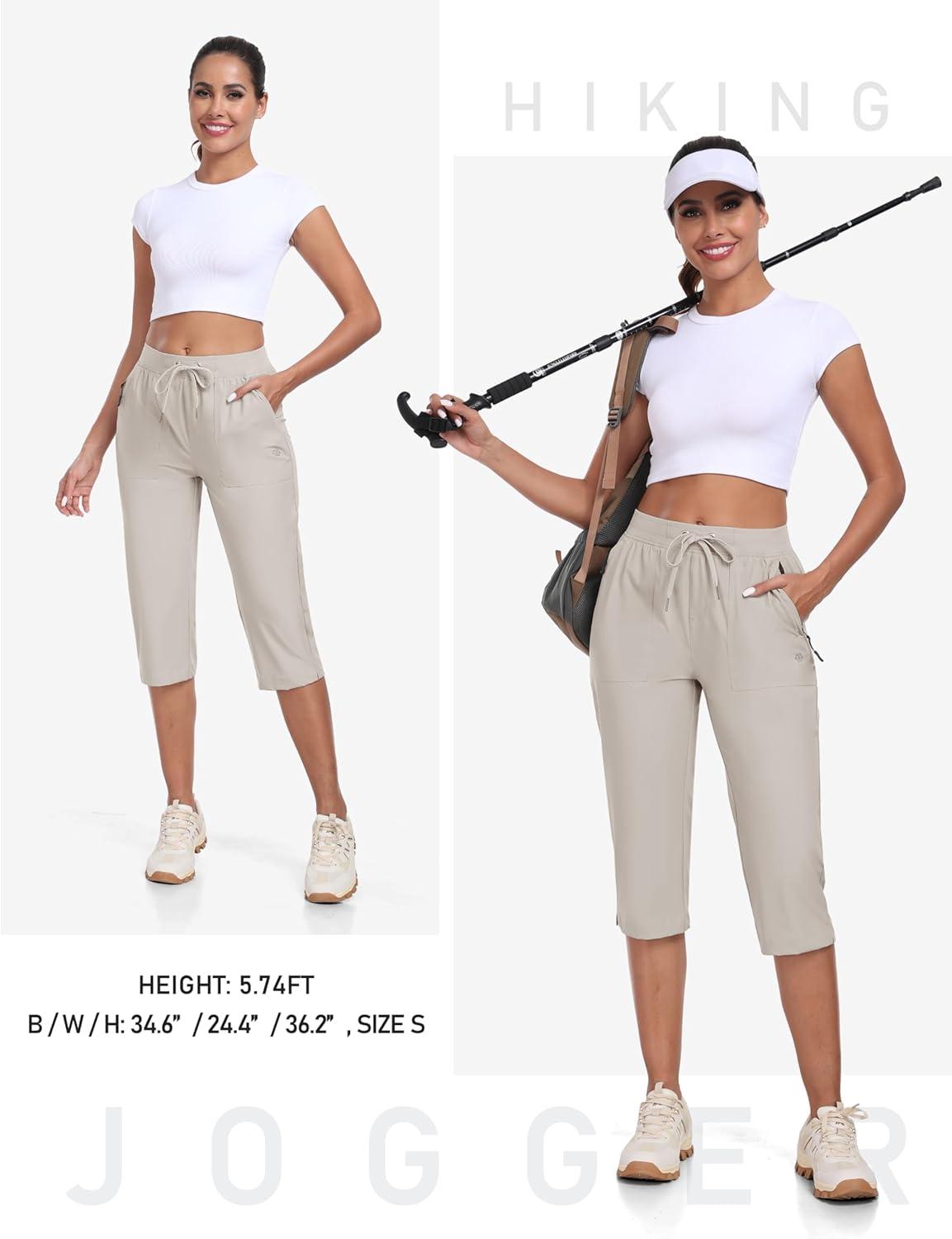 imageMoFiz Capri Pants for Women Lightweight Ice Cool Capris for Women Casual Summer with Zipper PocketsD01khaki