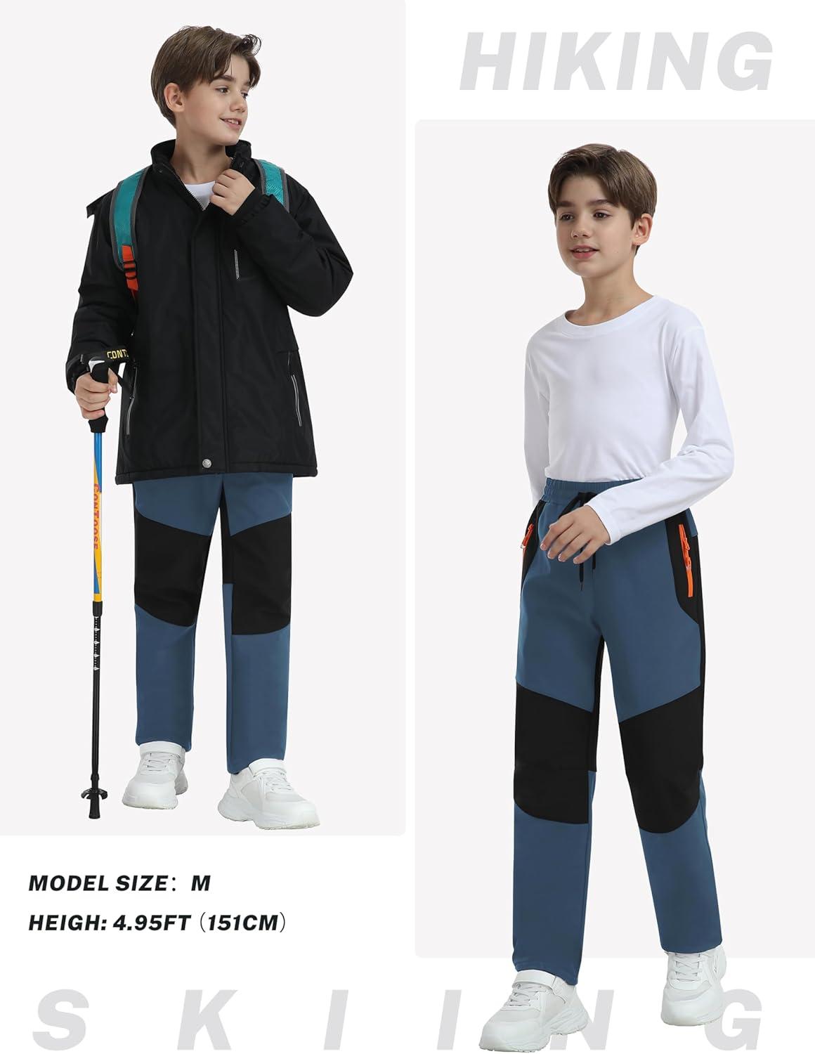 imageMoFiz Kids Fleece Lined Hiking Snow Ski Pants Boys Waterproof Winter Warm Outdoor Pants with Zippered PocketGrey Blue