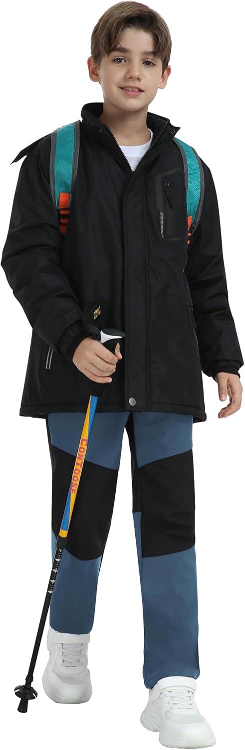 imageMoFiz Kids Fleece Lined Hiking Snow Ski Pants Boys Waterproof Winter Warm Outdoor Pants with Zippered PocketGrey Blue