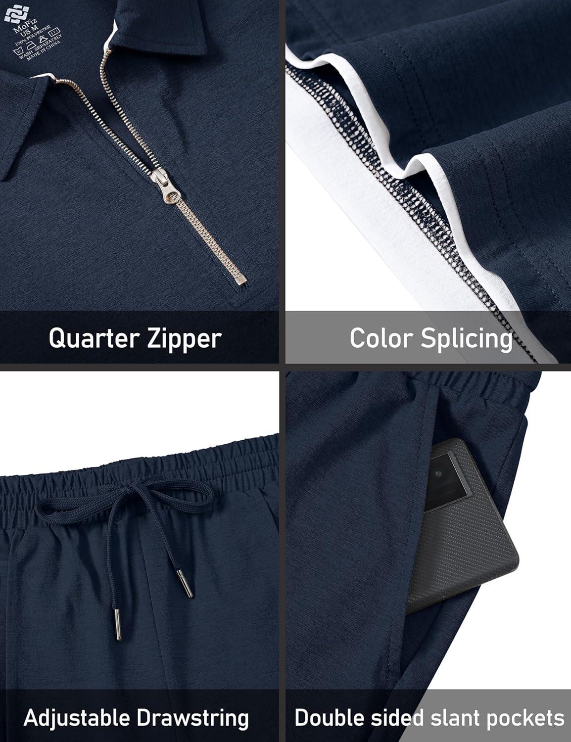 imageMoFiz Mens Short Sets 2 Piece Sweatsuit Casual Tracksuits Set 14 Zip Short Sleeve and Jogging Shorts Outfits for Men XLarge Stylea Navy Blue