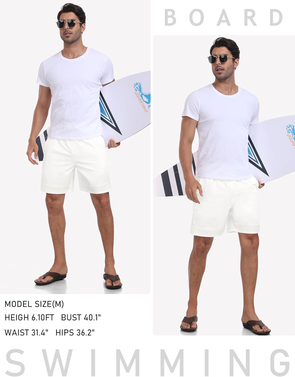 imageMoFiz Mens Swim Trunks 7 Inch Swim Shorts with Compression Liner Swimming Suits Board Shorts Surf Short Bathing SuitWhite