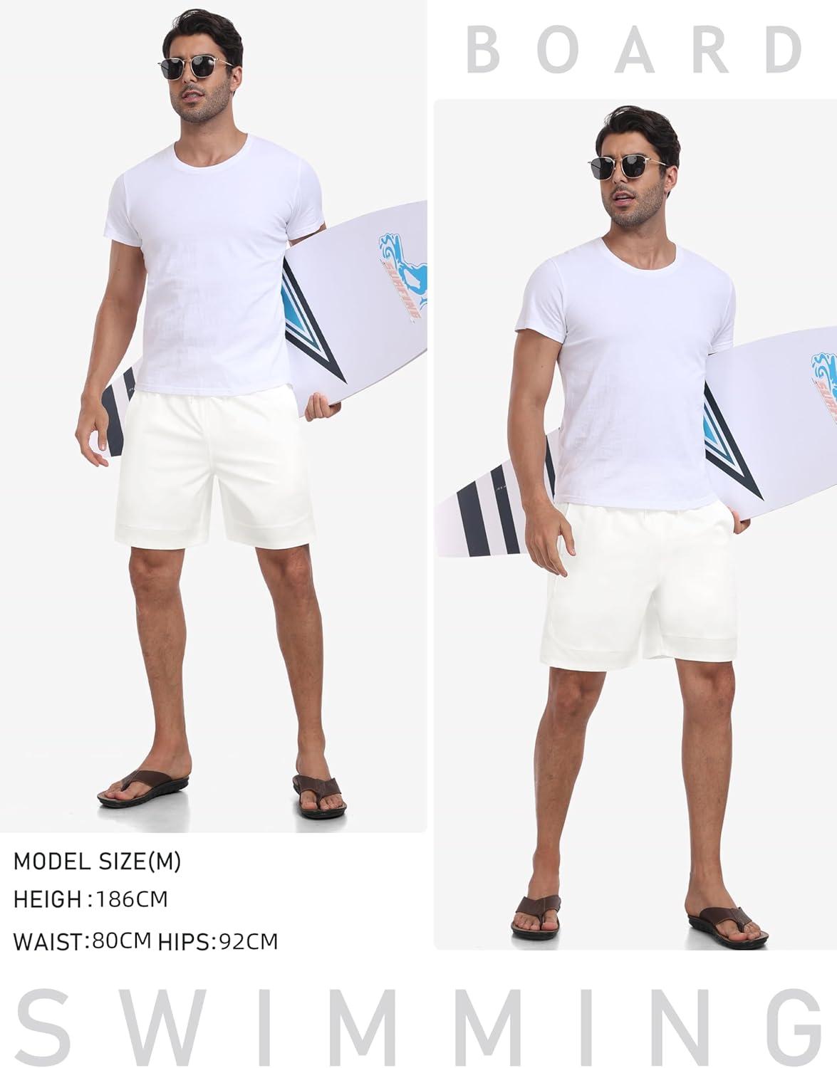 imageMoFiz Mens Swim Trunks 9quot Quick Dry Mens Broad Beach Shorts Stretch Mens Swim ShortsWhite