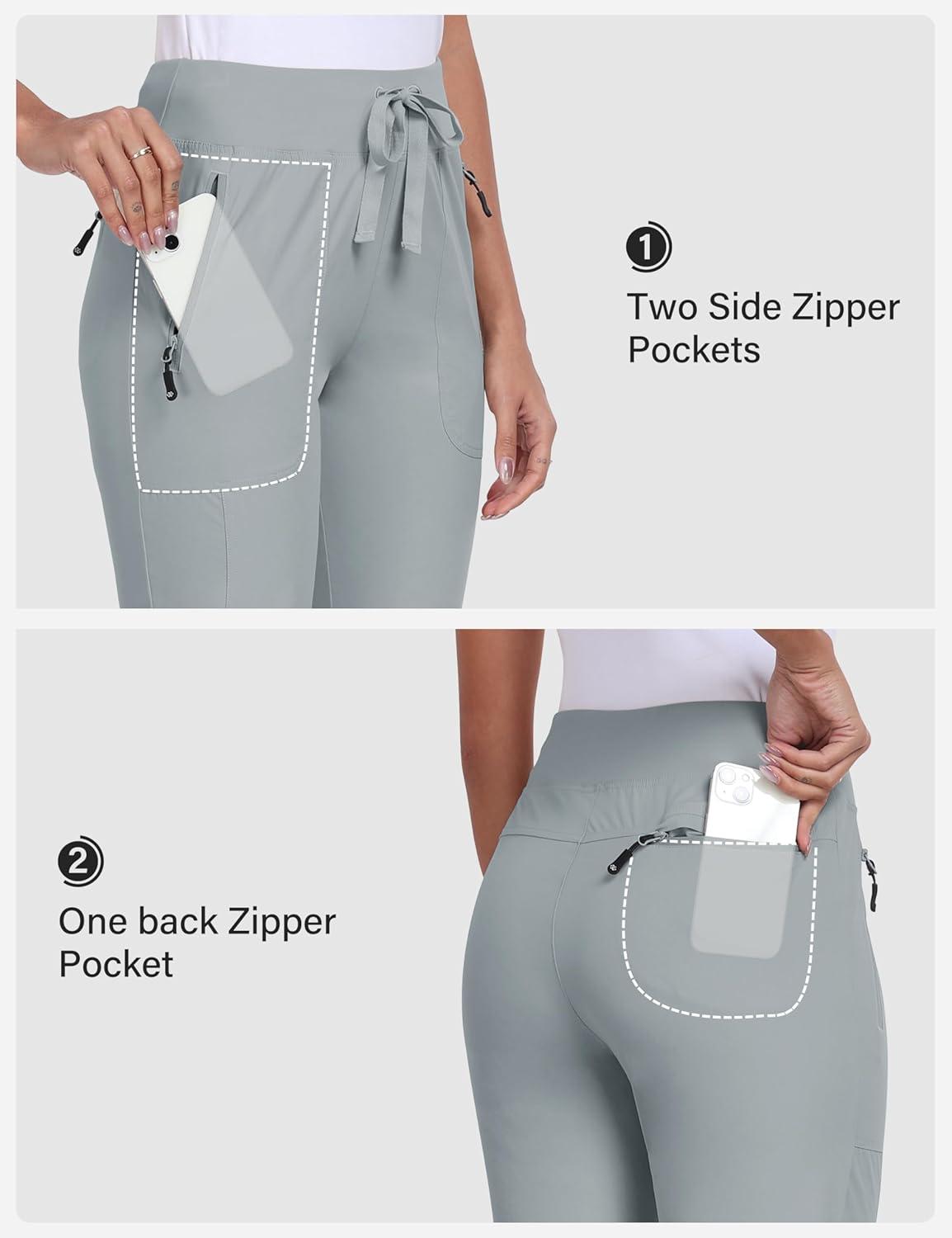 imageMoFiz Womens Hiking Pants Lightweight Outdoor Quick Dry Travel Joggers Water Resistant Athletic Pants Zipper PocketsA06light Grey