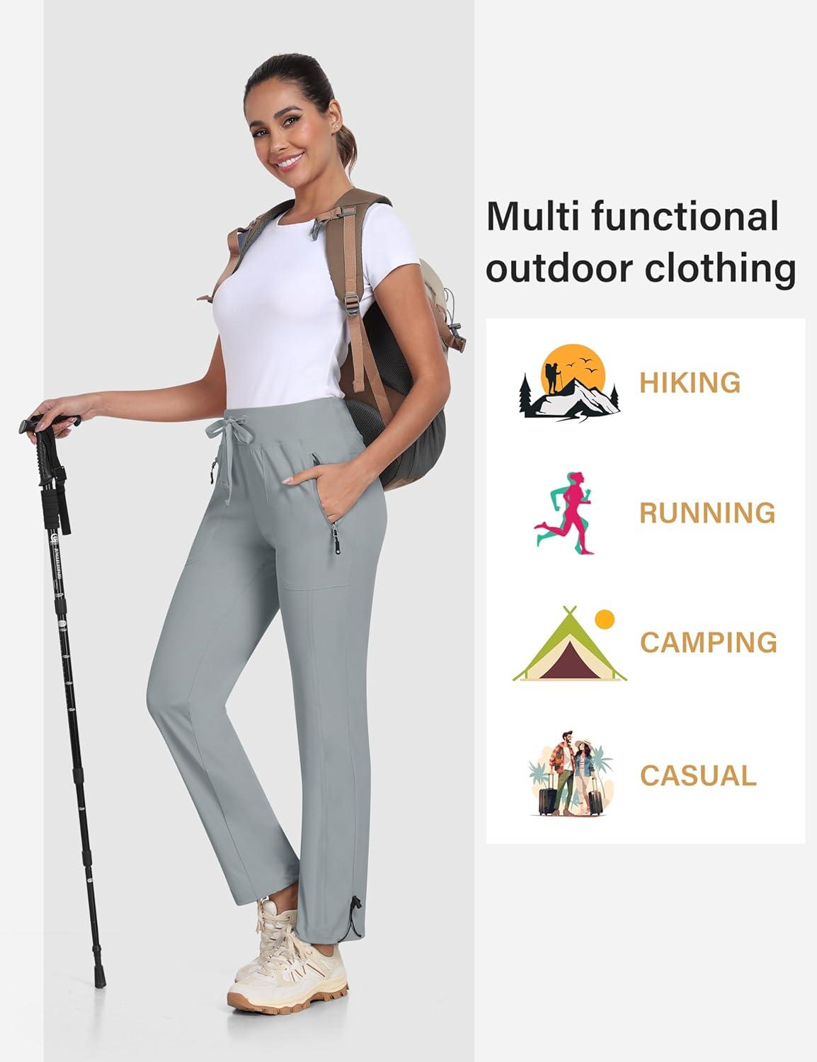 imageMoFiz Womens Hiking Pants Lightweight Outdoor Quick Dry Travel Joggers Water Resistant Athletic Pants Zipper PocketsA06light Grey