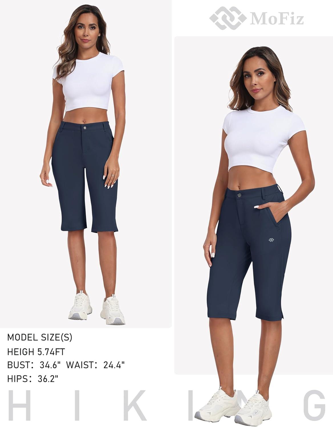 imageMoFiz Womens Long Hiking Cargo Shorts 15quot Knee Length Lightweight Quick Dry Bermuda Shorts for Women with Pockets Navy XL