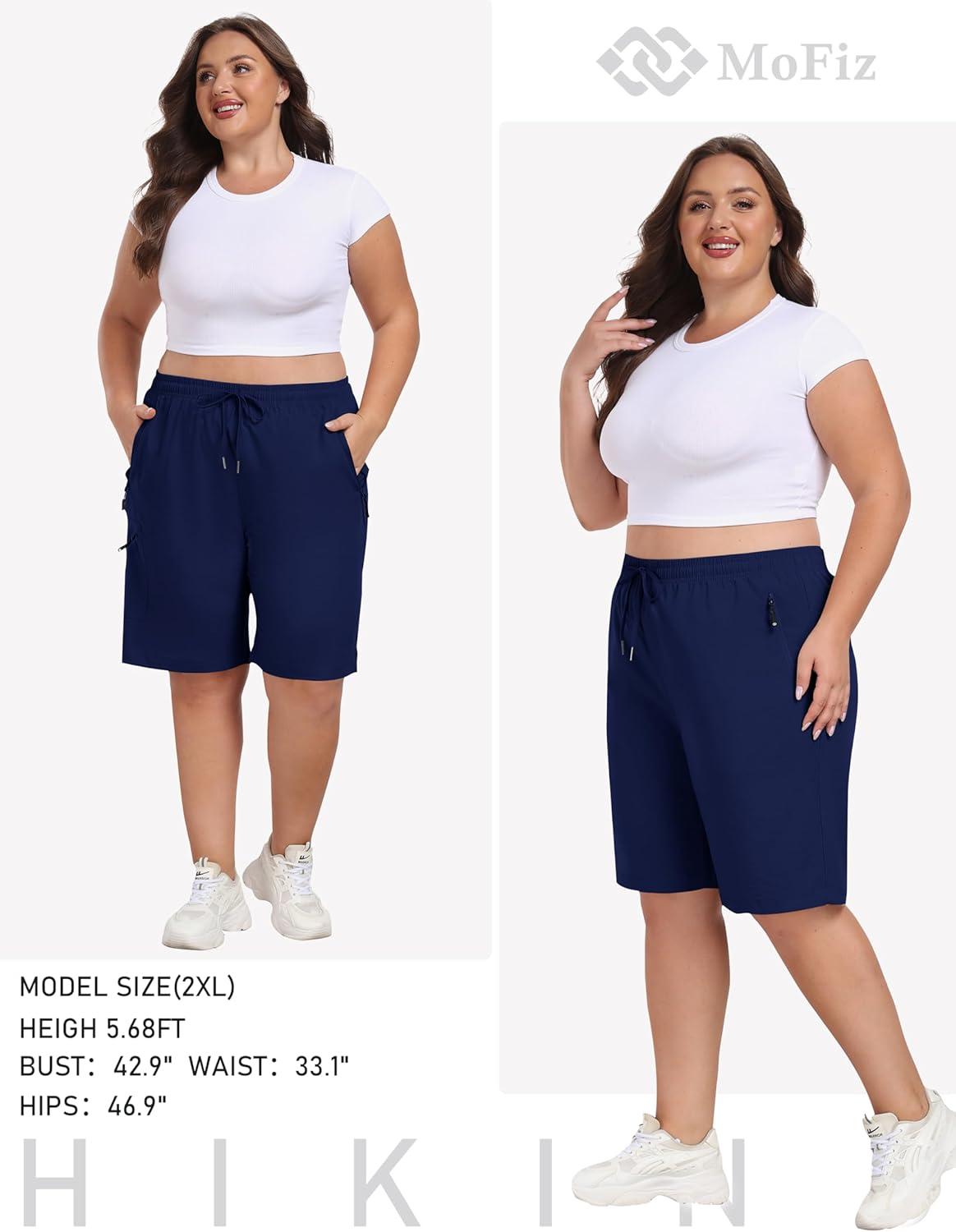 imageMoFiz Womens Plus Size Shorts Hiking Cargo Shorts Quick Dry Golf Active Shorts Lightweight Summer Shorts with PocketsNavy