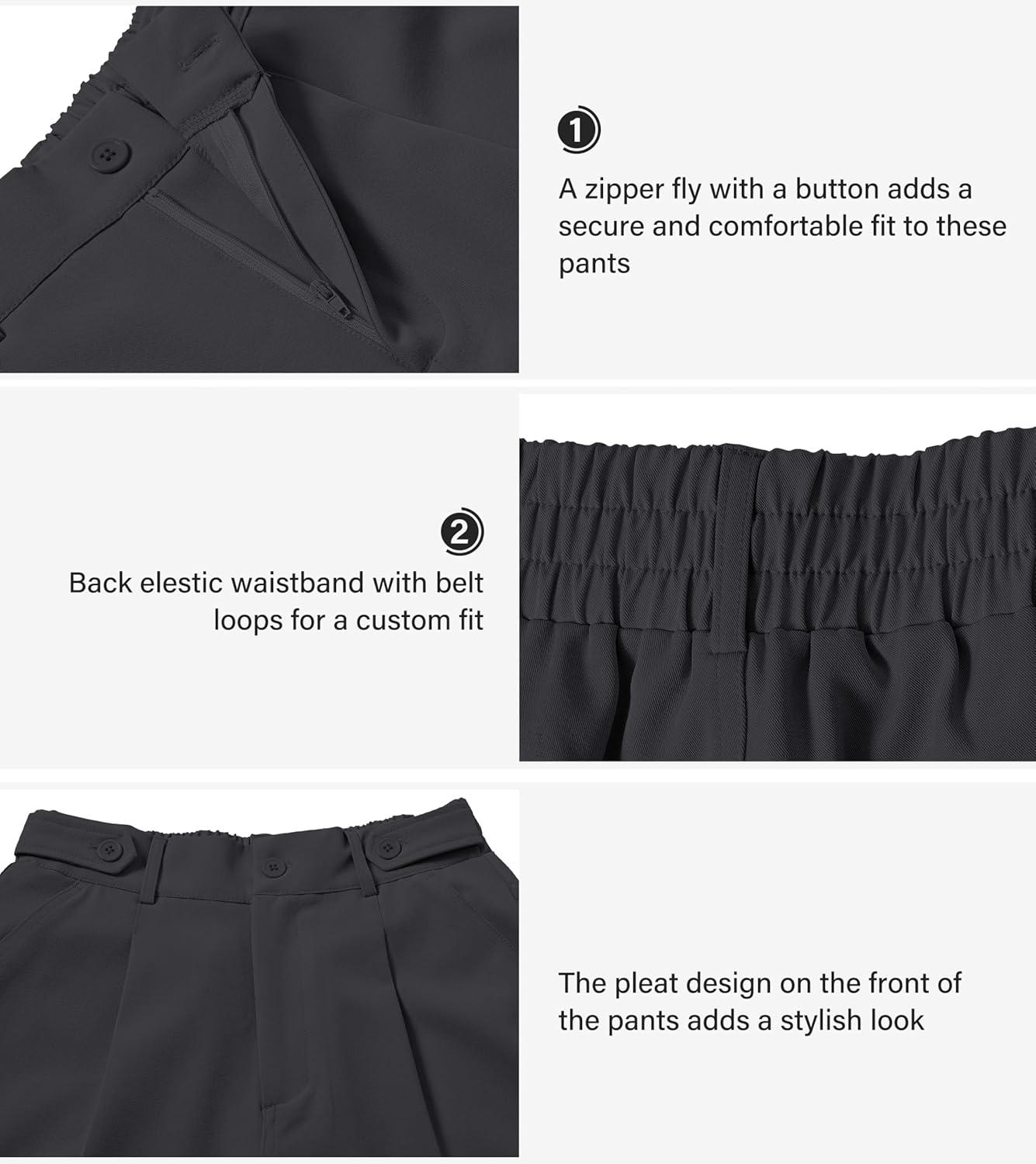 imageMoFiz Womens Shorts Dressy Casual Business Work Shorts Elastic Waist Straight Leg Pleated Summer Bermuda Shorts with PocketsGrey