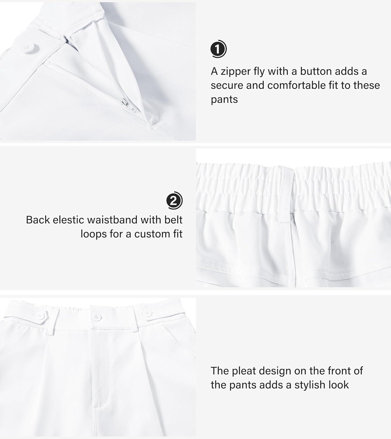 imageMoFiz Womens Shorts Dressy Casual Business Work Shorts Elastic Waist Straight Leg Pleated Summer Bermuda Shorts with PocketsWhite