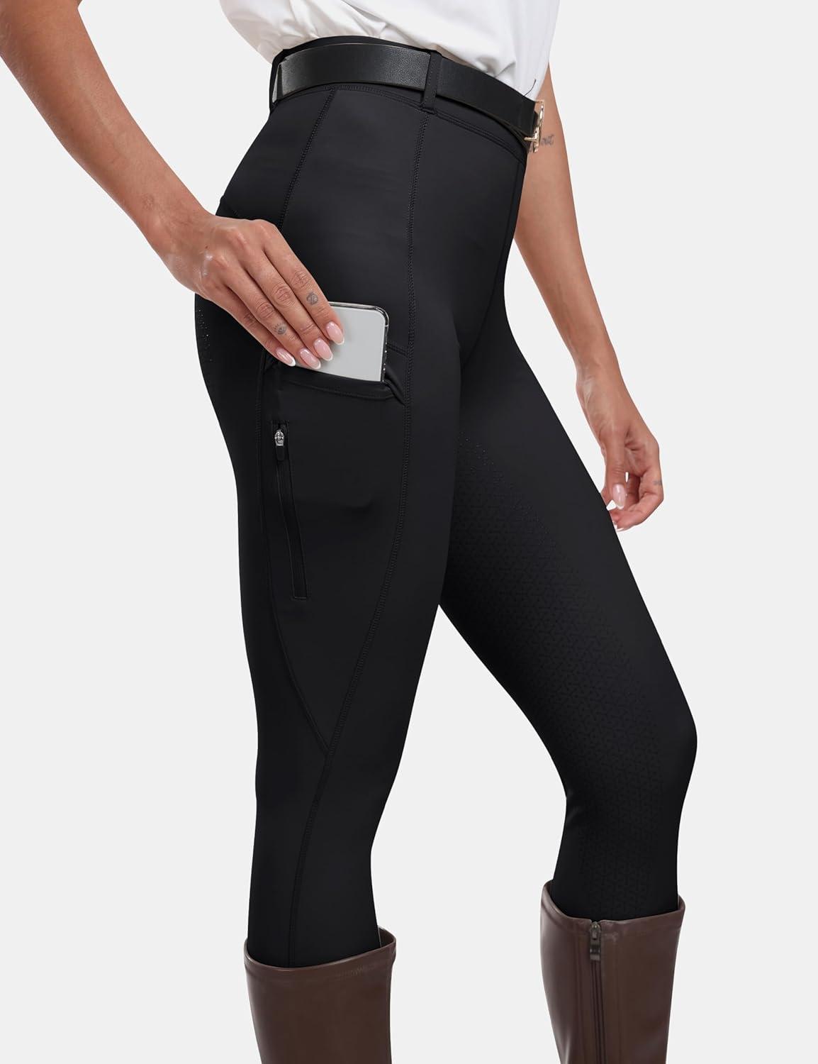 imageMoFiz Womens Silicone Full Seat Horse Riding Pants Zipper Pockets Equestrian Breeches Riding TightsDark Grey