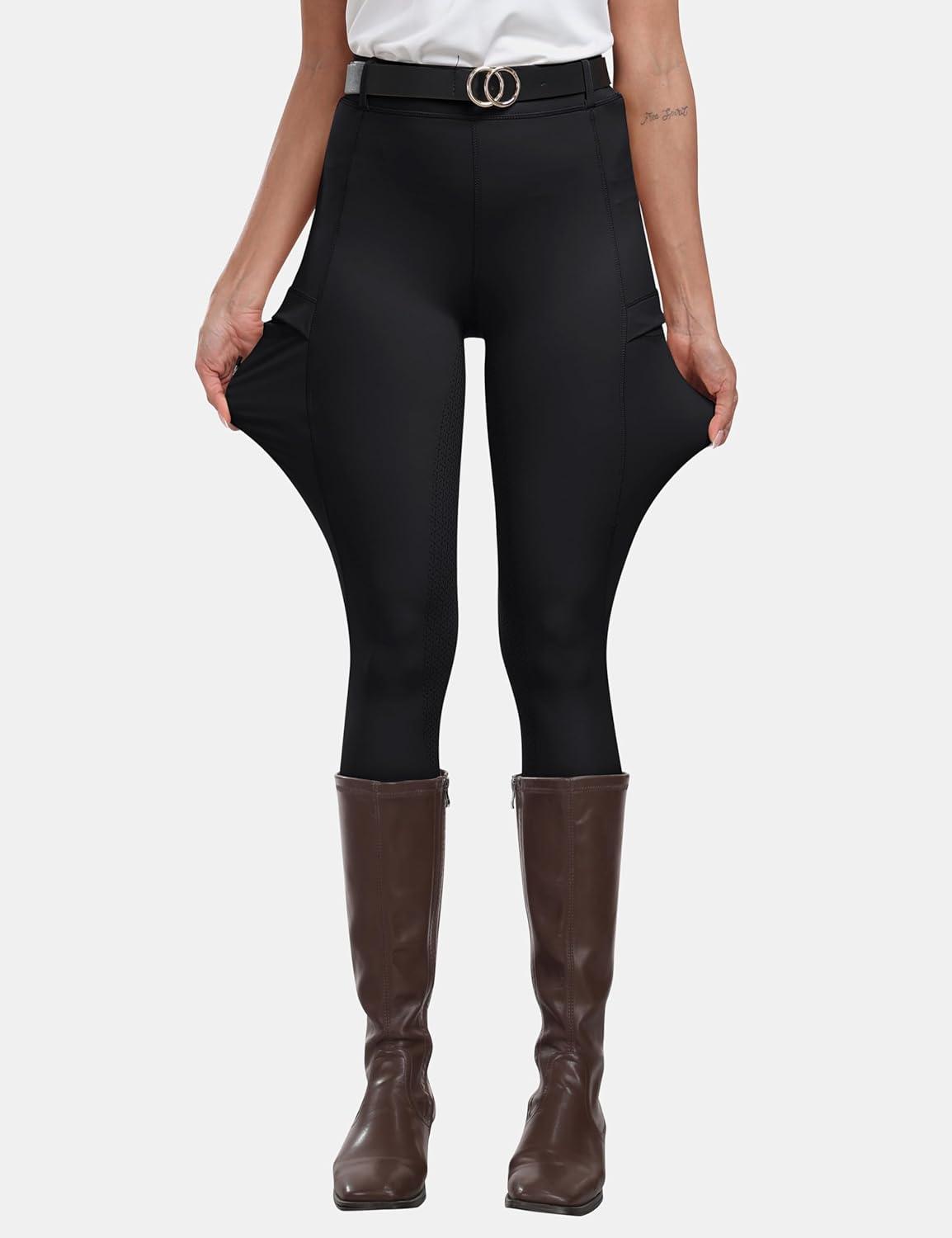 imageMoFiz Womens Silicone Full Seat Horse Riding Pants Zipper Pockets Equestrian Breeches Riding TightsDark Grey