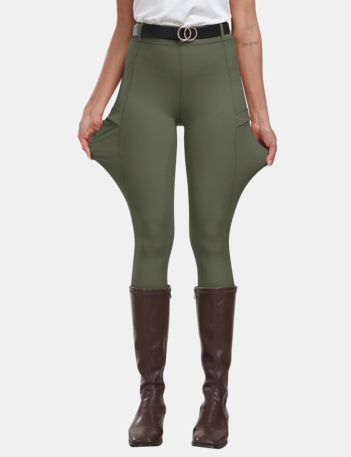 imageMoFiz Womens Silicone Full Seat Horse Riding Pants Zipper Pockets Equestrian Breeches Riding TightsGrayish Green