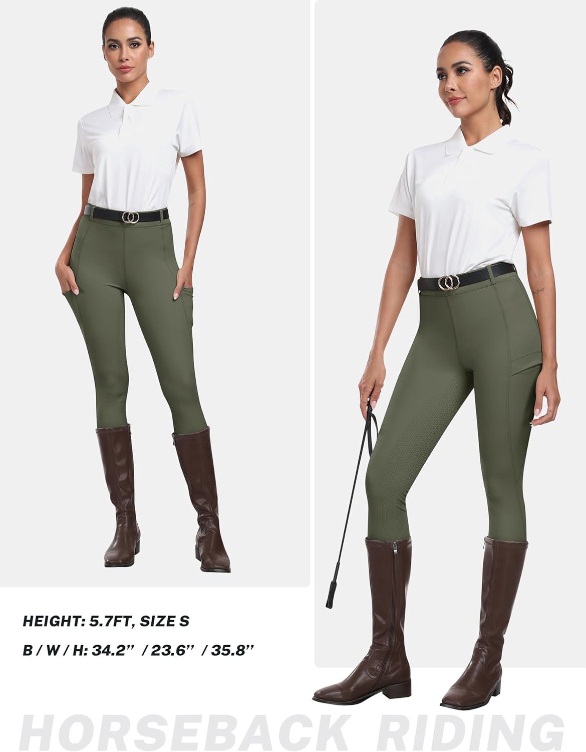 imageMoFiz Womens Silicone Full Seat Horse Riding Pants Zipper Pockets Equestrian Breeches Riding TightsGrayish Green