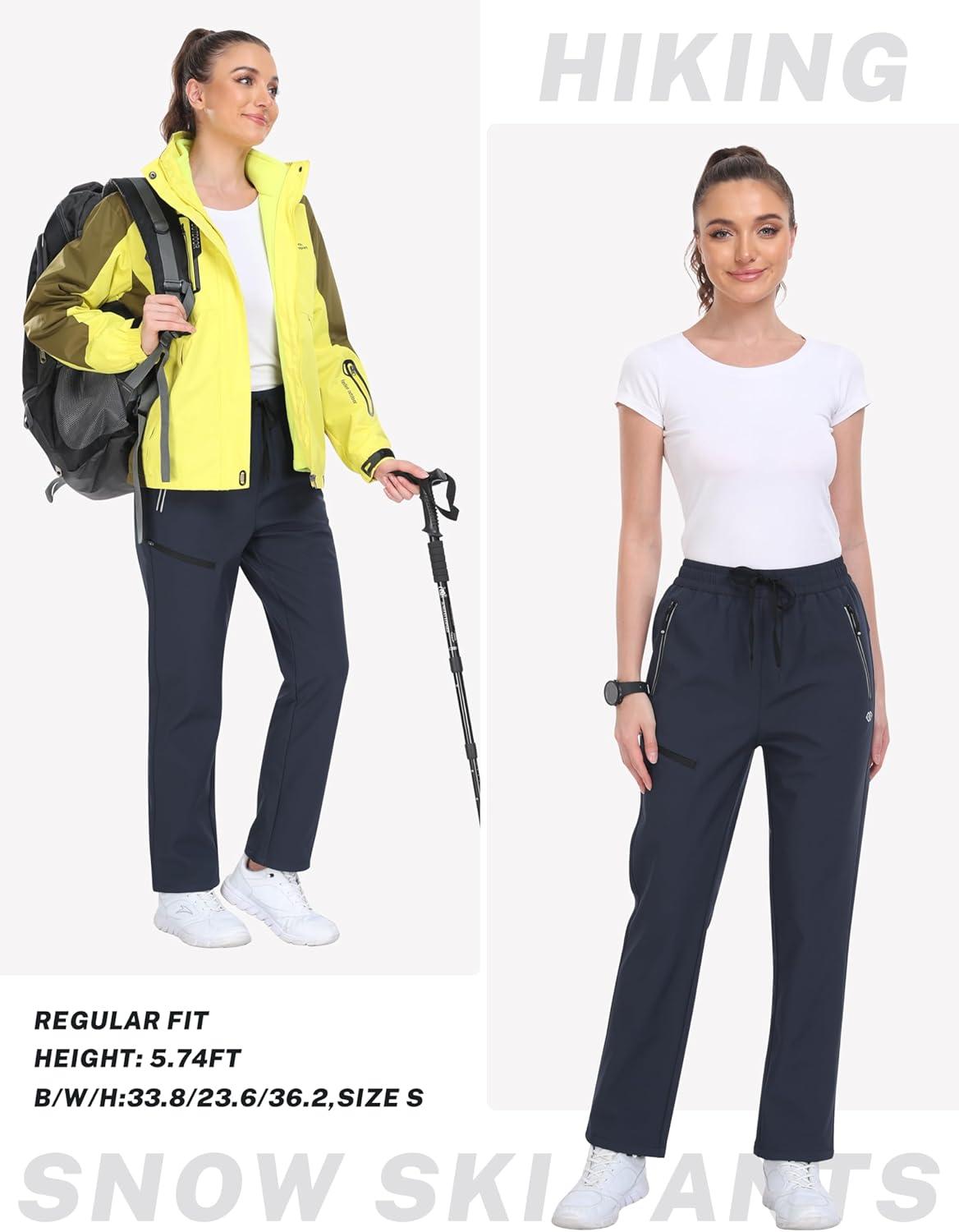 imageMoFiz Womens Waterproof Insulated Snow Pants Fleece Lined Winter Ski Hiking Pants Warm Outdoor Softshell with Elastic WaistDark Grey