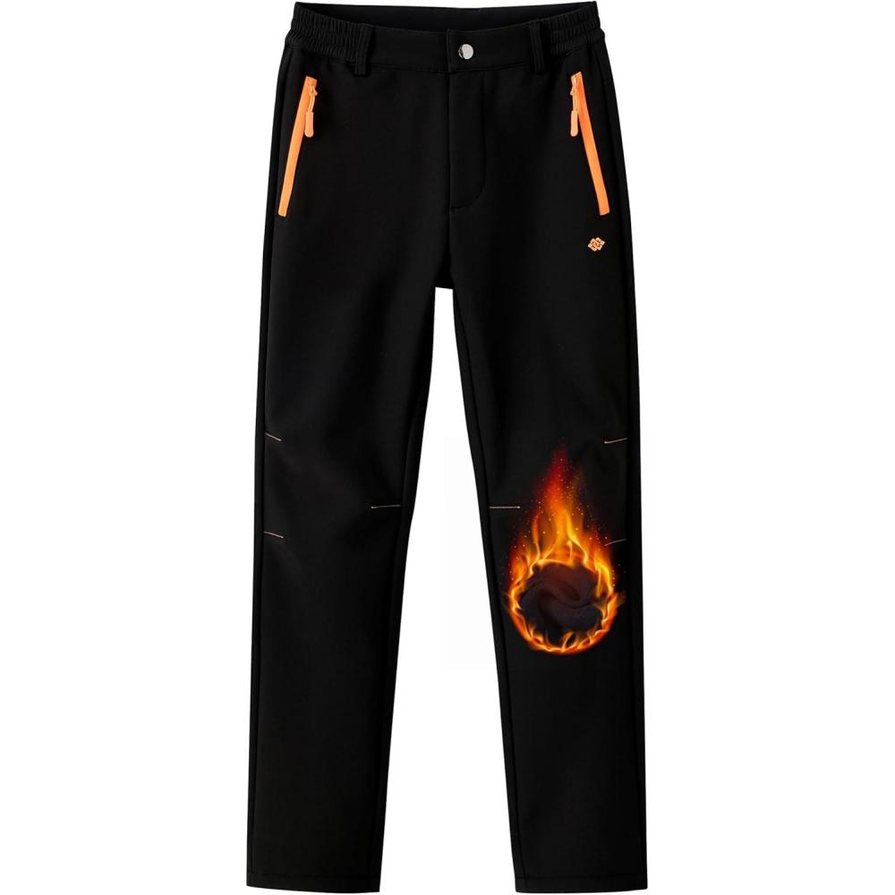 imageMoFiz Boys Fleece Hiking Snow Ski Pants Kids Winter Waterproof Warm Outdoor Pants with Zippered PocketY03black