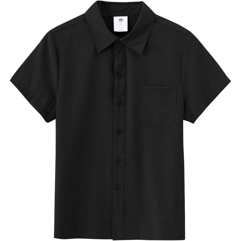 imageMoFiz Boys Short Sleeve Button Down Shirts Collared Beach ShirtBlack