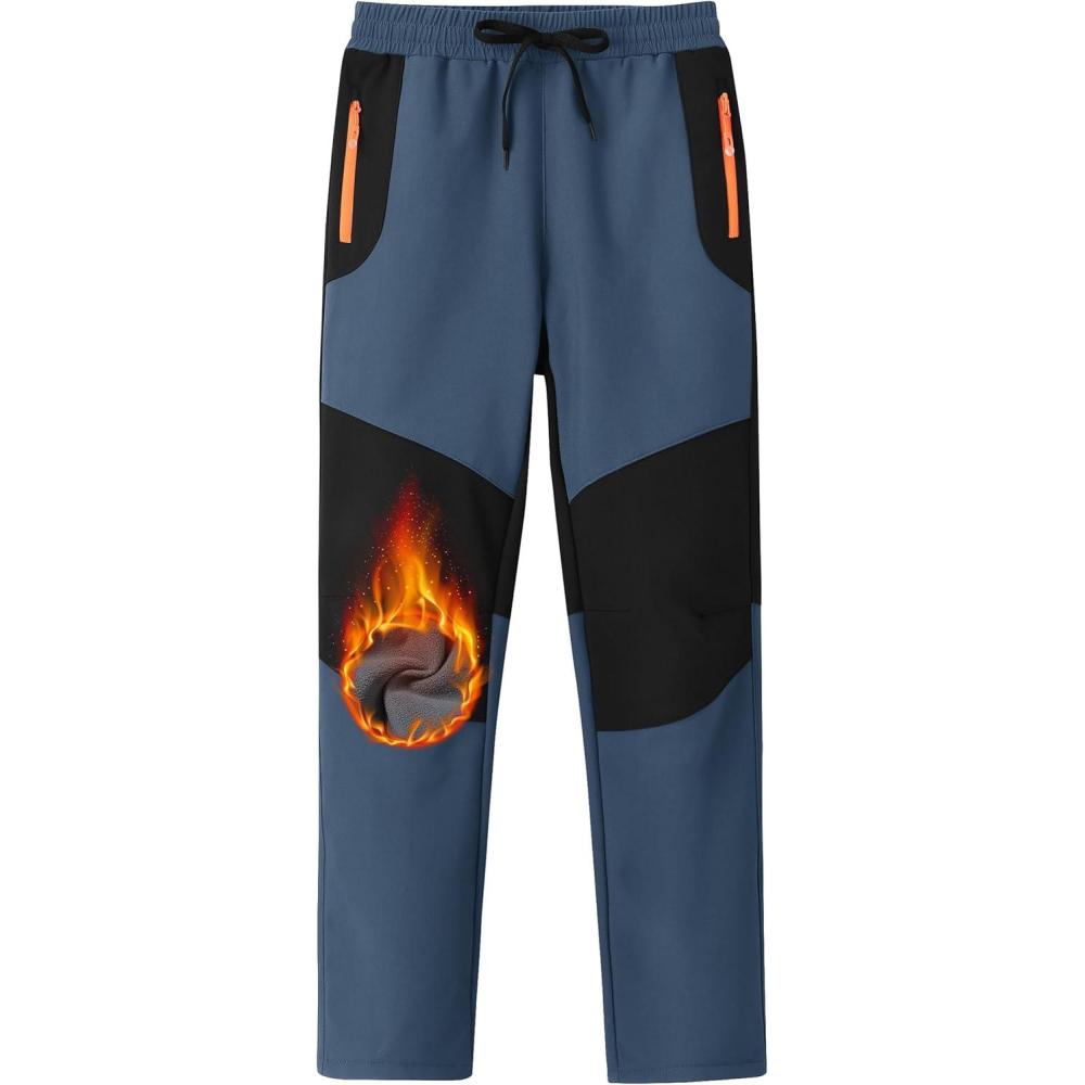 imageMoFiz Kids Fleece Lined Hiking Snow Ski Pants Boys Waterproof Winter Warm Outdoor Pants with Zippered PocketGrey Blue