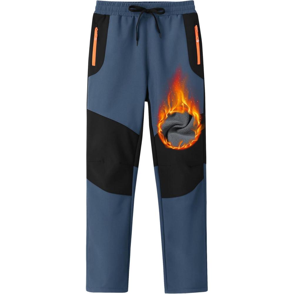 imageMoFiz Kids Waterproof Snow Ski Pants Kids Winter Warm Fleece Snowboard Pants Girls Elastic Waist Outdoor Hiking PantsDusty Blue  Black