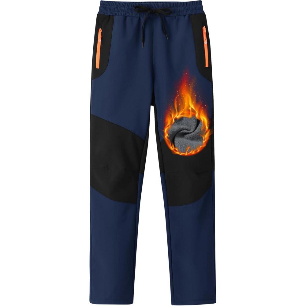 imageMoFiz Kids Waterproof Snow Ski Pants Kids Winter Warm Fleece Snowboard Pants Girls Elastic Waist Outdoor Hiking PantsNavy Blue  Black